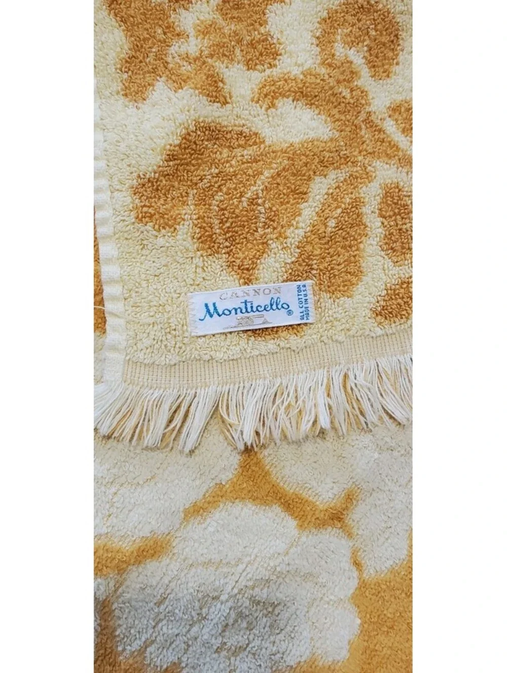 Vintage Cannon Monticello Hand Fringe Towel Yellow Gold Floral 1 Pc.